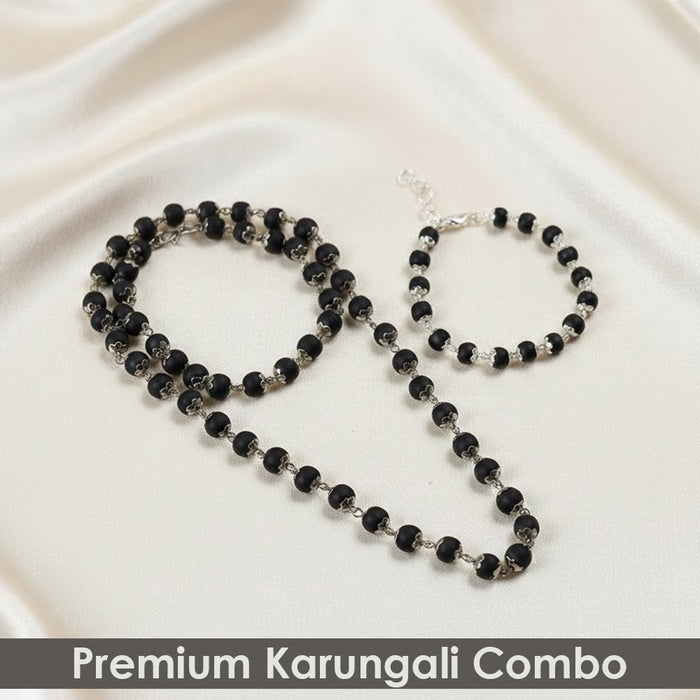  Certified Silver capping Karungali mala and matching bracelet with silver capping, symbolizing love, protection, and spiritual bonding. India’s Premium Jap Mala Store - www.satvikstore.in