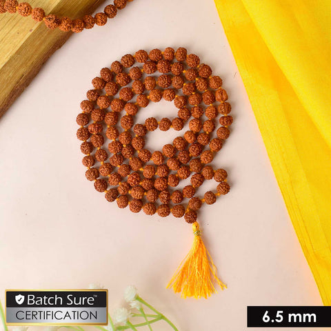 5 Mukhi 6.5 MM Rudraksha Mala – Original Brown Beads for Spiritual Healing