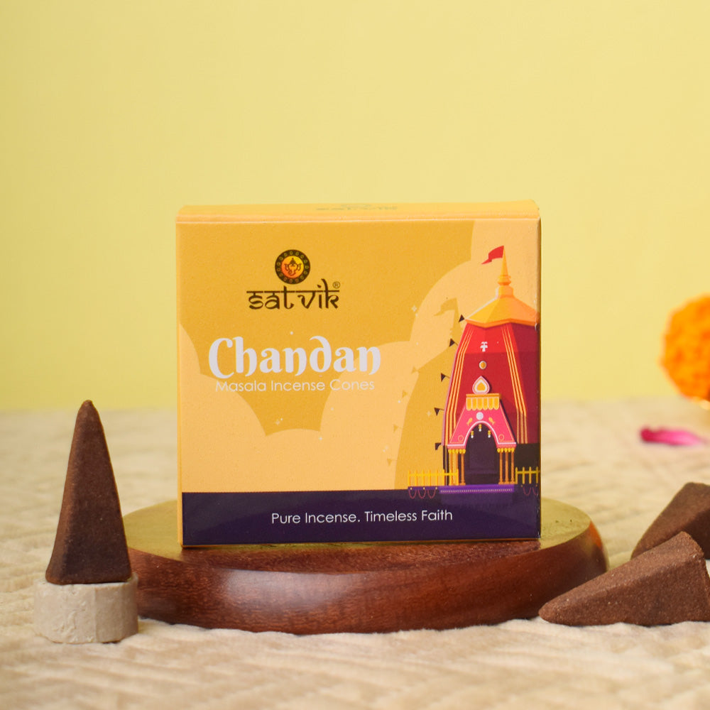 Chandan Pure Masala Incense Cones – Natural Sandalwood Dhoop Cones for Pooja and Meditation. India’s Largest Pooja Accessories Brand - www.satvikstore.in