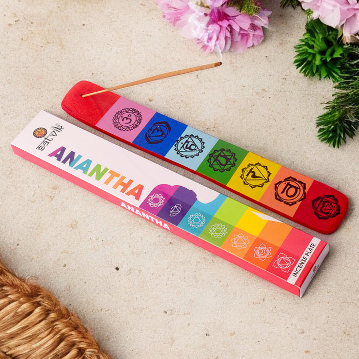 Colorful Seven Chakra incense holder plate designed for meditation, energy healing, and spiritual décor.India’s Largest Pooja Accessories Brand – www.satvikstore.in 
