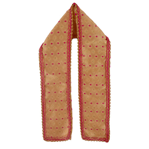 Cream and pink Patka or Angvastra, available in 22 inch sizes, crafted from soft, lightweight fabric, perfect for religious rituals, daily prayers, and traditional ceremonies. India’s Largest Pooja Accessories Brand – www.satvikstore.in