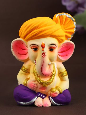 4 Inch Cute Eco Friendly Colorful Bal Ganesha With Orange Pagdi