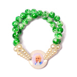 Crystal Green Beads Double Layer & White Pearl Bracelet with Jai Guruji Swaroop