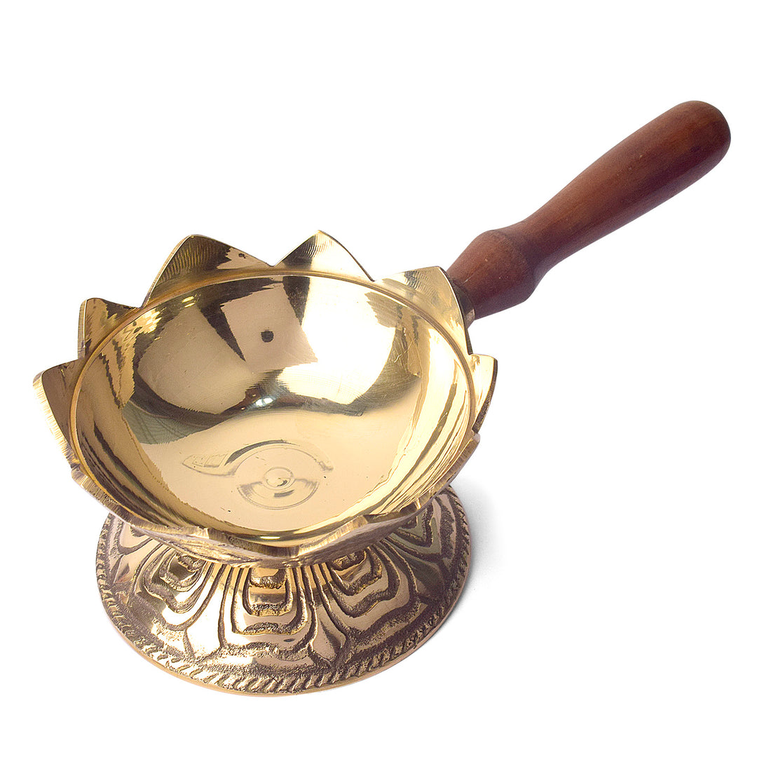 Antique Brass Loban Dingali with Wooden Handle for Pooja and Rituals