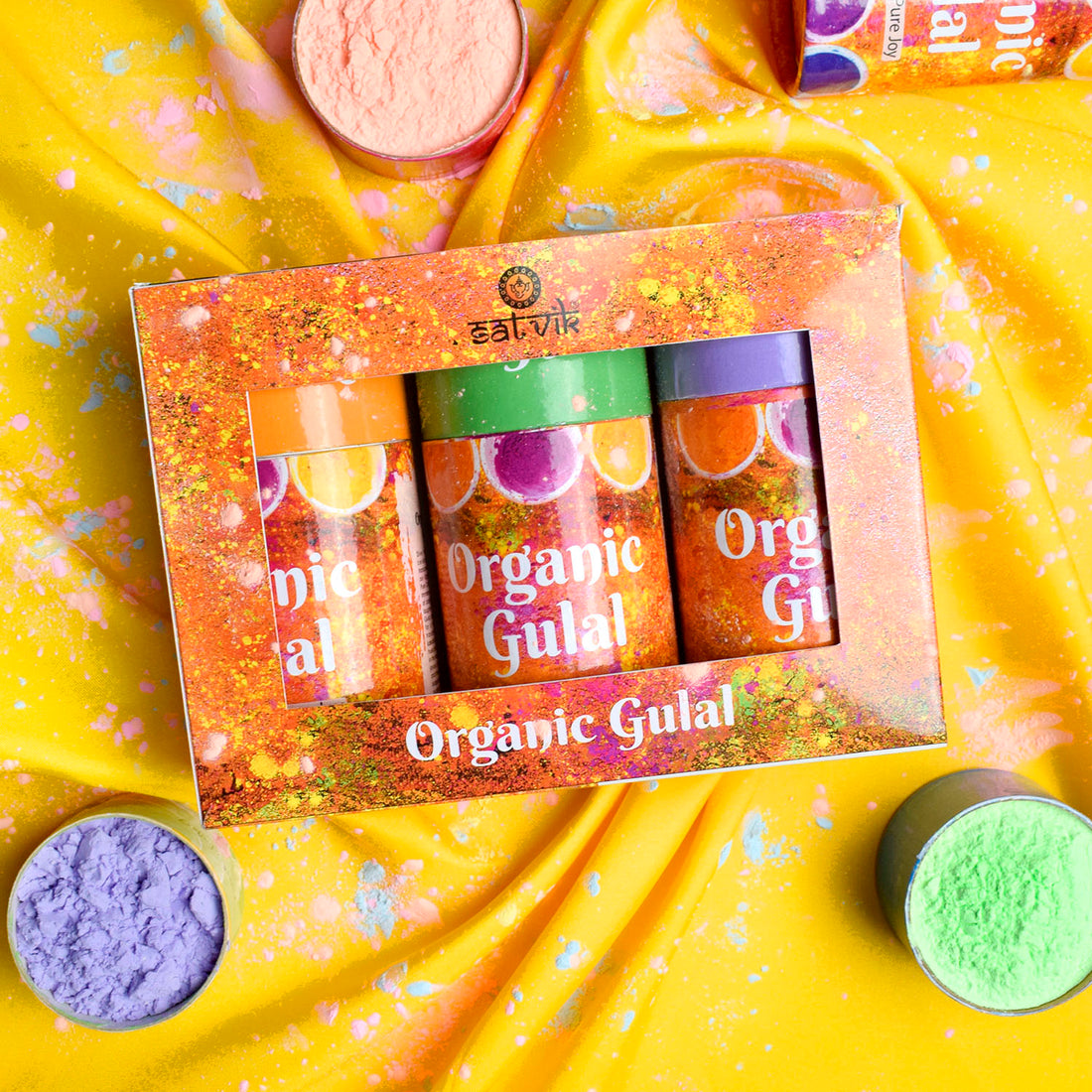 Satvik Organic Gulal in Cylinder Box Set of 3