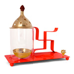 Brass & Metal Swastik Chimney Diya Tray with Incence Holder Large (Red)