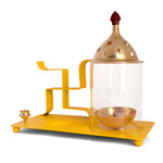 Brass & Metal Swastik Chimney Diya Tray with Incence Holder (Yellow)