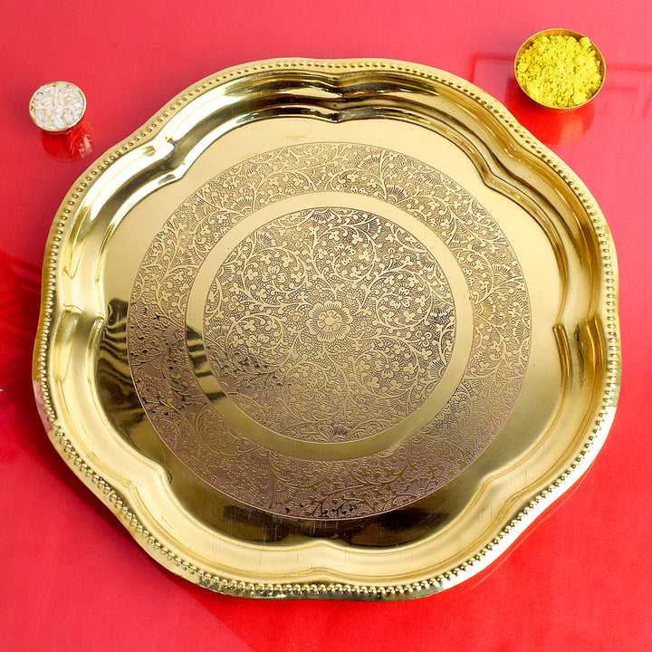 9.5 Inch Brass Decorative Enrgaved Aarti Puja Thali Puja Store Online Pooja Items Online Puja Samagri Pooja Store near me www.satvikstore.in