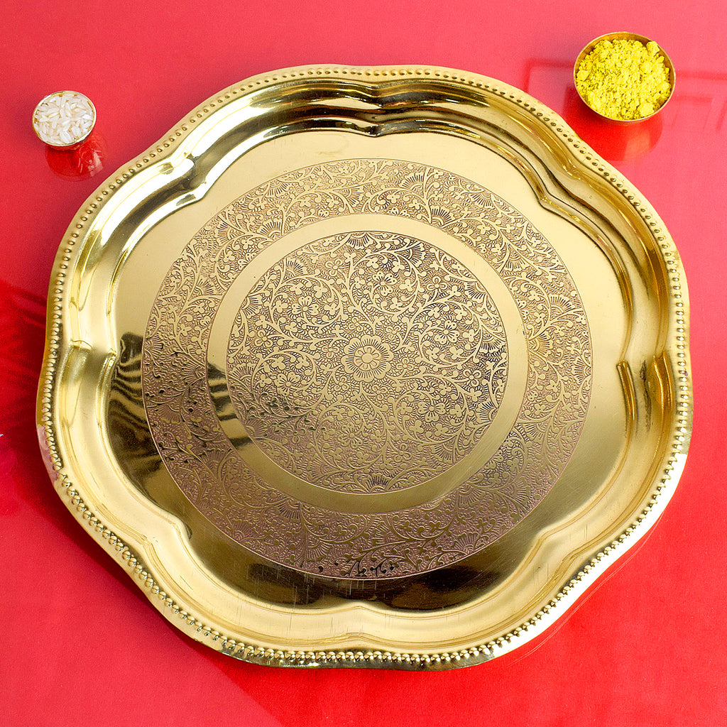 12 Inch Brass Decorative Enrgaved Aarti Puja Thali Puja Store Online Pooja Items Online Puja Samagri Pooja Store near me www.satvikstore.in