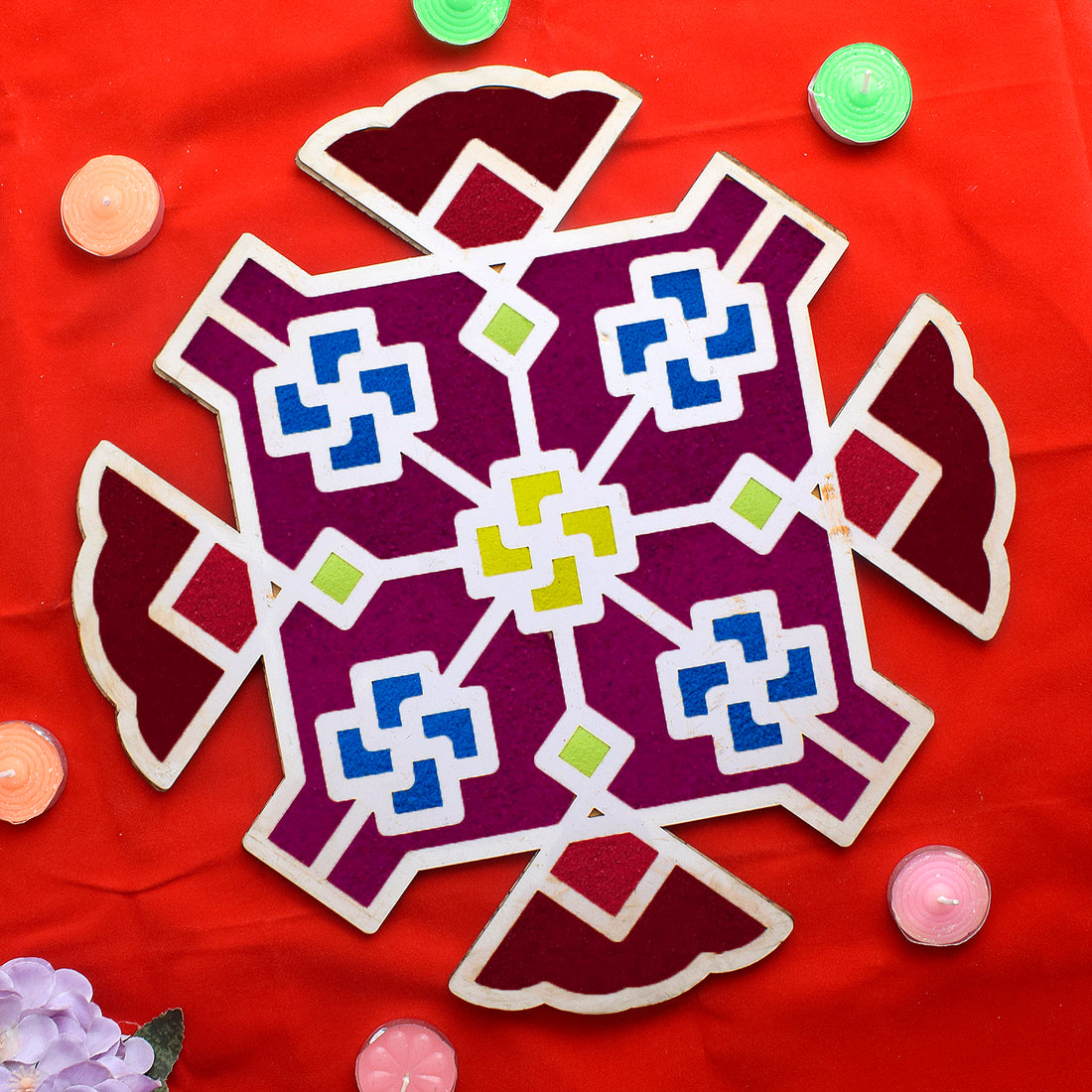Traditional Elegance: 1 PCS Reusable MDF Wooden Rangoli Stencils