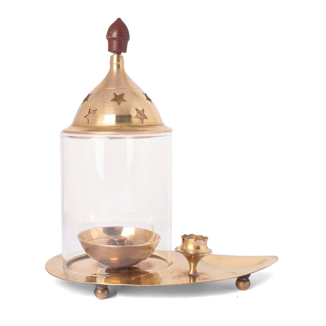 Brass Leaf Akhand Diya With Incense Holder