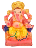 6 Inch Colorful Eco-Friendly Ganesha Idol Sitting on Shinghasan