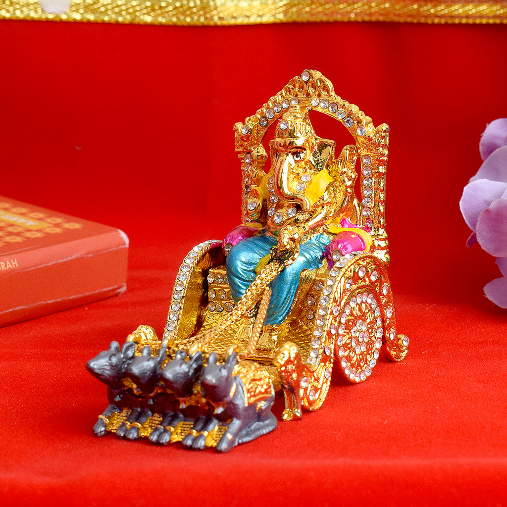 Metal Ganpati on Rath Statue Puja Store Online Pooja Items Online Puja Samagri Pooja Store near me www.satvikstore.in