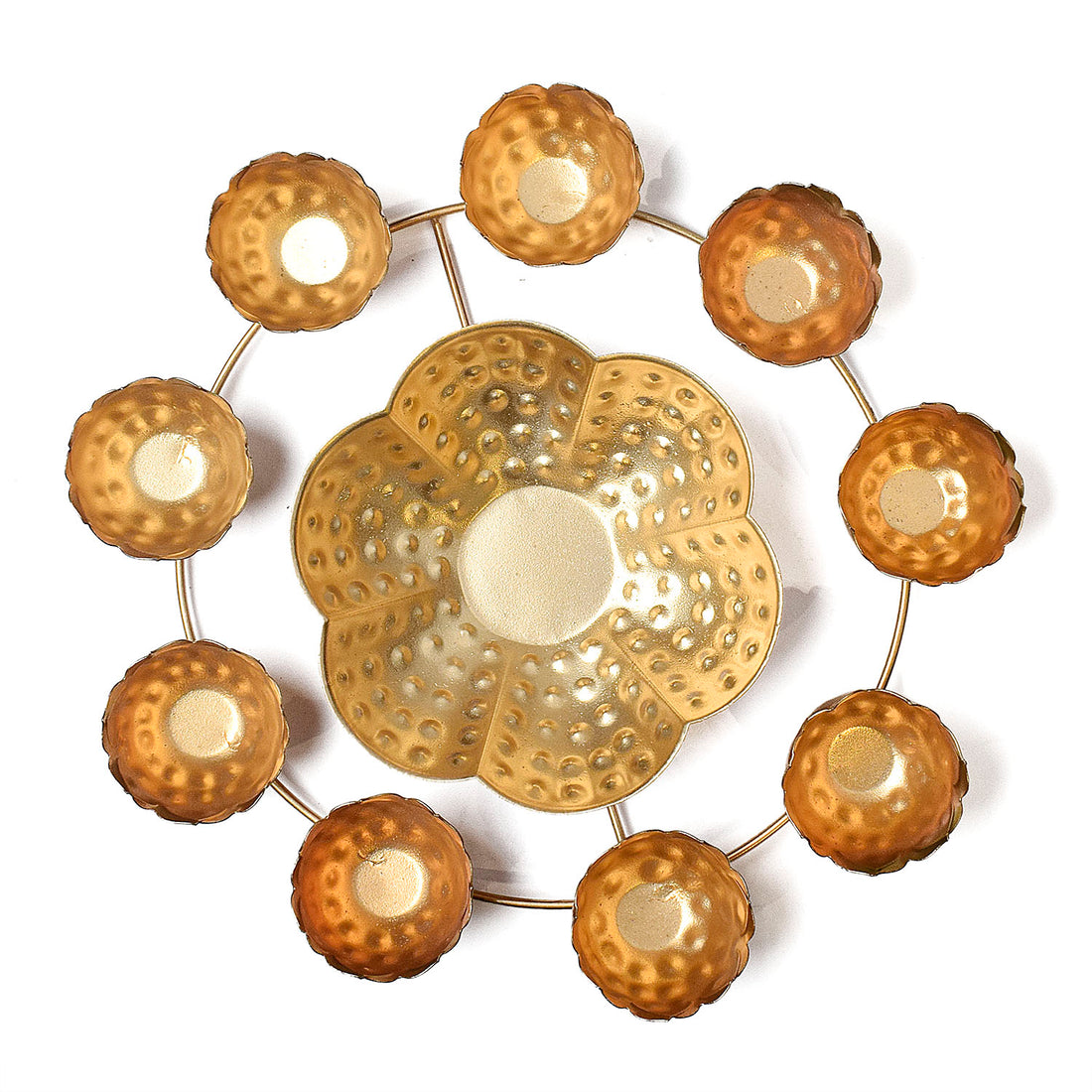 Seher Decorative Metal Lotus Shape Urli with Candle Holder