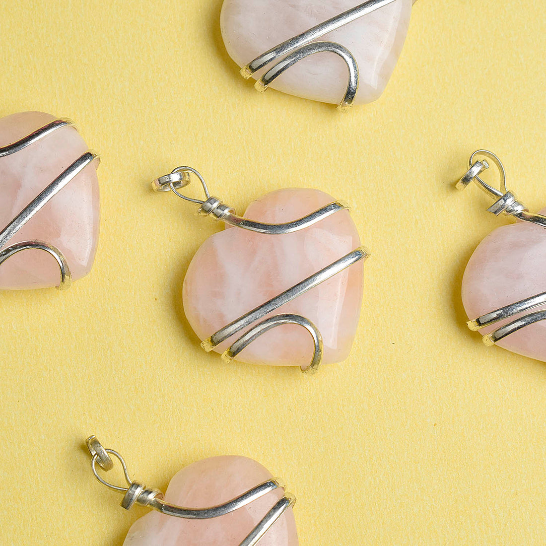 Rose Quartz Pendant Heart Wire Wrapped Crystal Stone Pendant