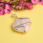 Rose Quartz Pendant Heart Wire Wrapped Crystal Stone Pendant