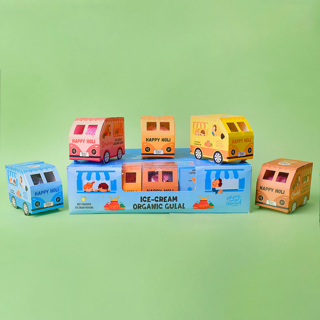 ICE-CREAME Organic Gulal Holi Colors Set of 10 with with Distinctive Car Box Packaging