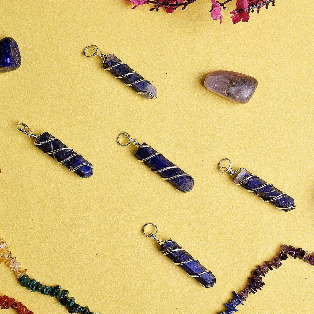 Natural Sodalite Wire Wrapped Crystal Stone Pendant