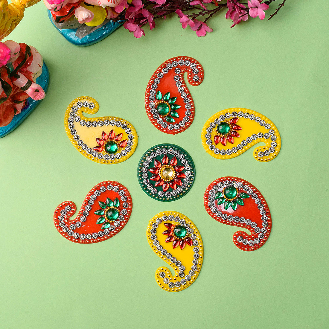 Traditional Paisley Design Acrylic Rangoli Set