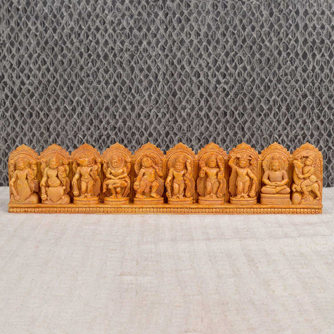 Handcrafted wooden wall décor of Lord Vishnu’s 10 avatars – Dasavatharam – with detailed carving, perfect for pooja rooms, home temples, or spiritual wall displays. India’s Largest Pooja Accessories Brand - www.satvikstore.in
