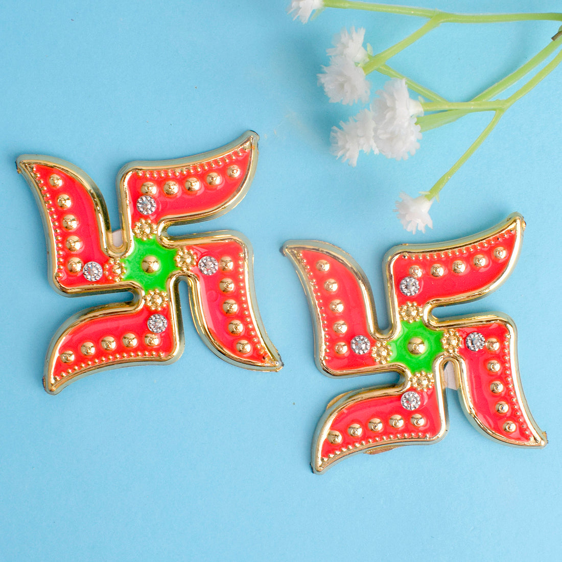 Spiritual Lights Pink Swastika Diwali Stickers Set of 2