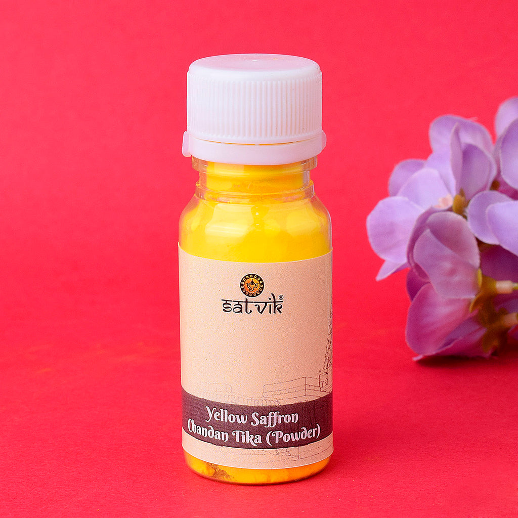 Yellow Saffron Chandan Tika Powder for Pooja Online | Shop From www.satvikstore.in