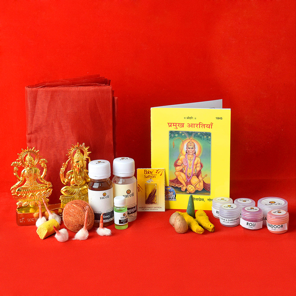 Complete Pujan Samagari Kit which are required for Diwali Pujan | Buy Pujan Kit Online | Pooja Kit Online | Satvikstore.in 