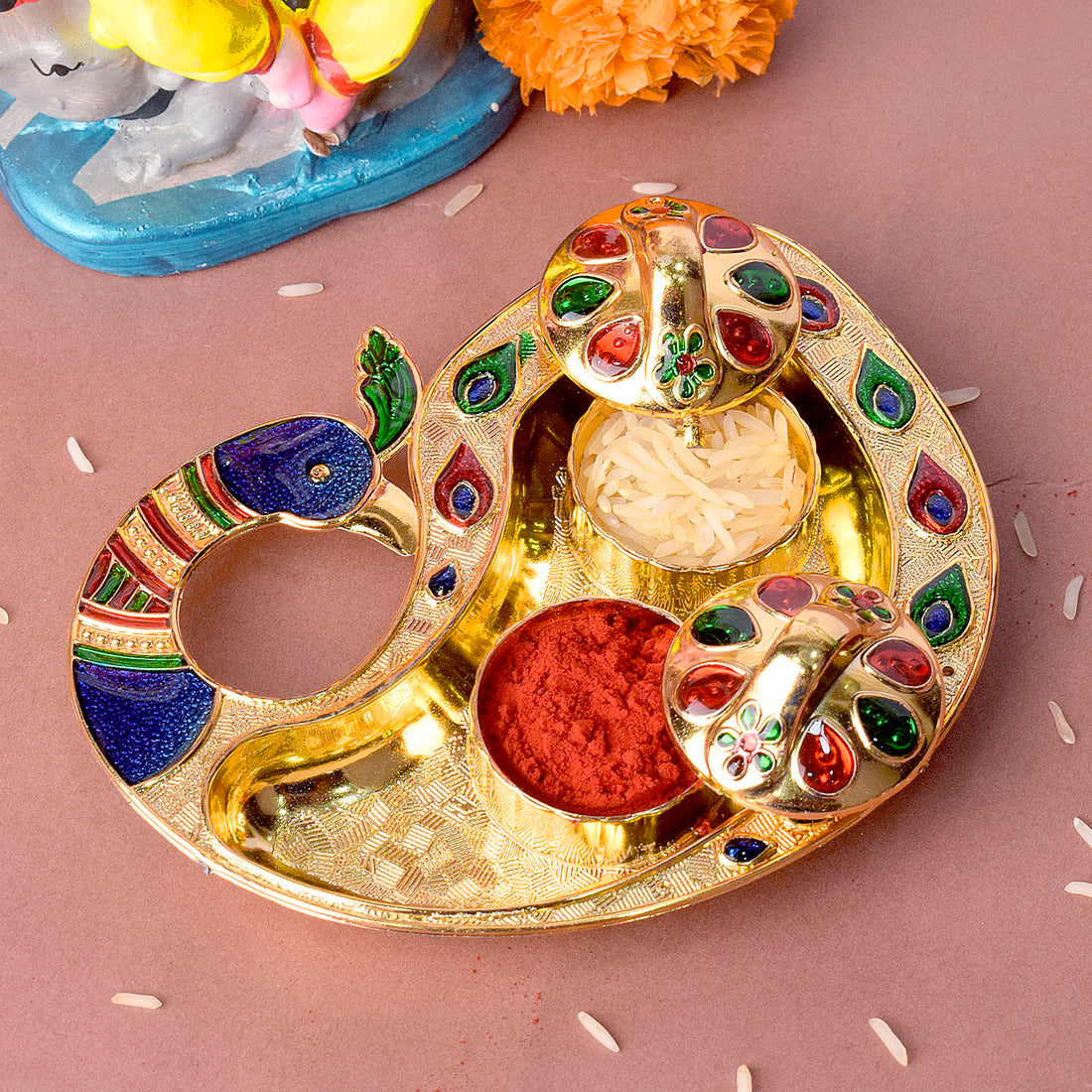 Peacock Design Kumkum Dispenser