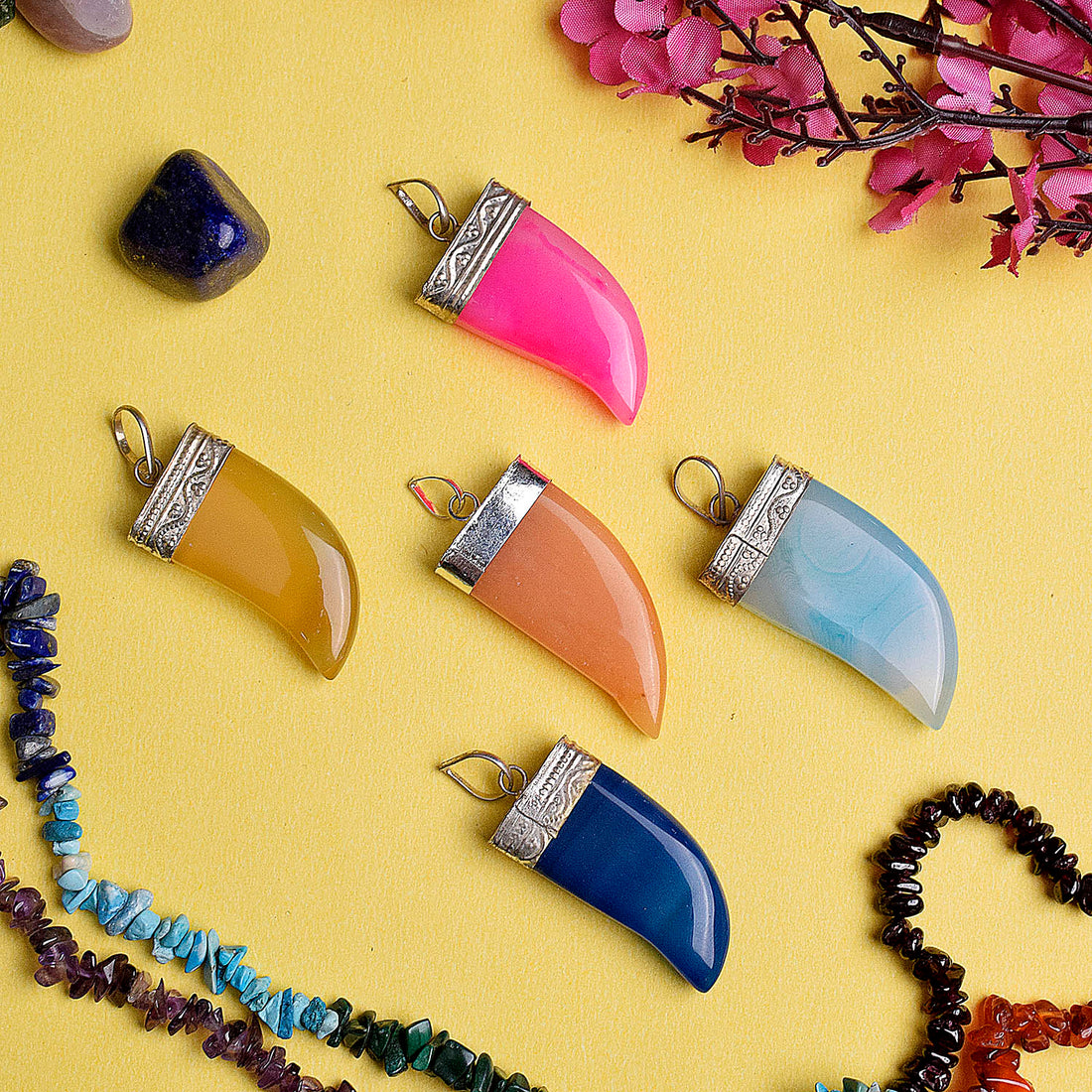 Natural Crystal Horn-Shaped Pendant