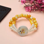 Crystal Yellow Beads Double Layer & White Pearl Bracelet with Jai Guruji Swaroop