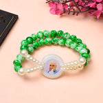 Crystal Green Beads Double Layer & White Pearl Bracelet with Jai Guruji Swaroop