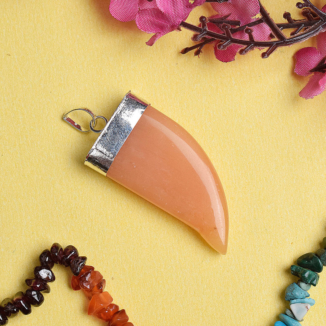 Natural Crystal Horn-Shaped Pendant