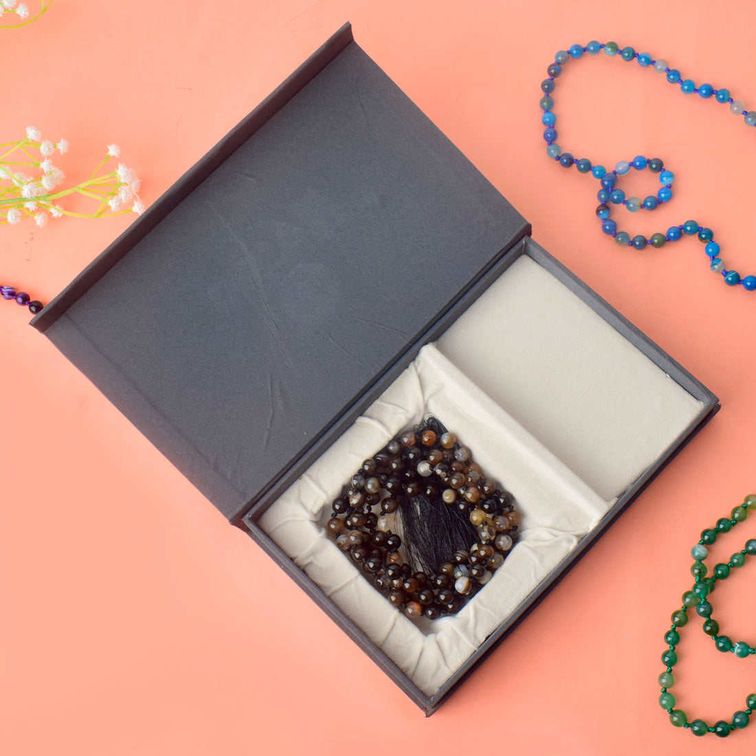 Premium Hakik Jap Mala Crystal Brown & Black