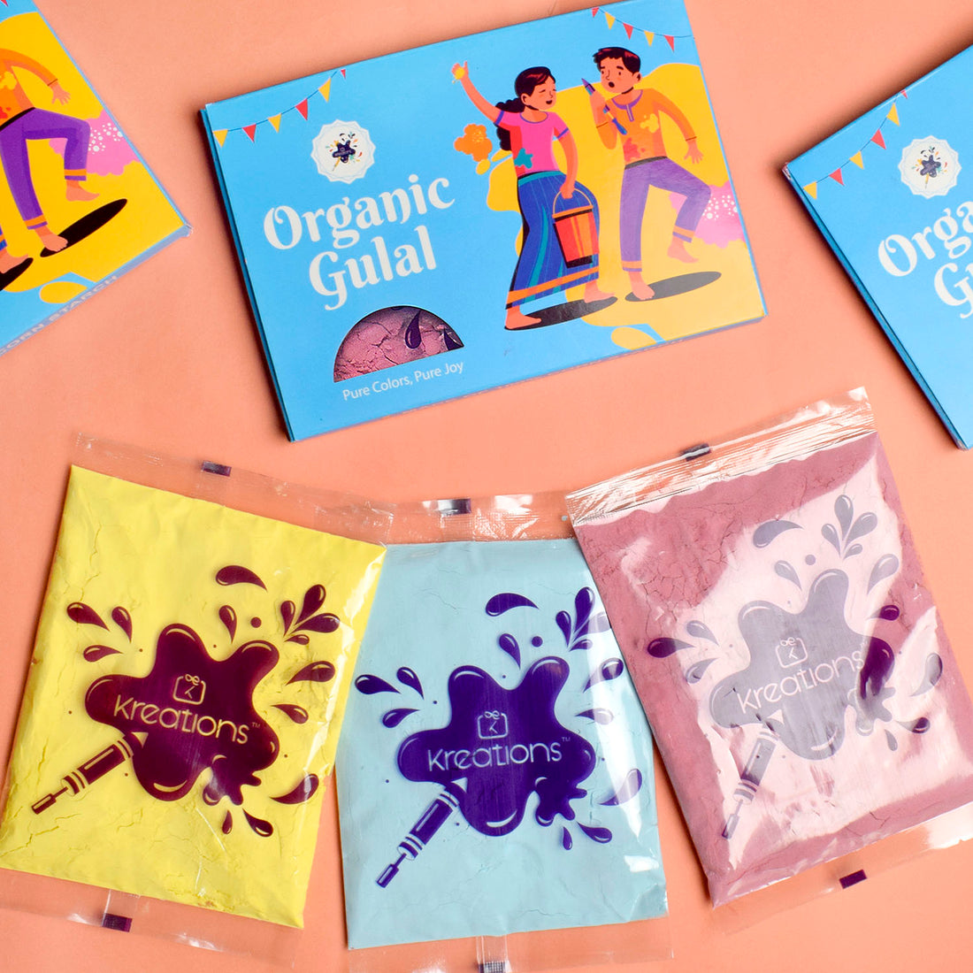 Kreations Organic Gulal Holi Colors set of 3 (Blue Pack)