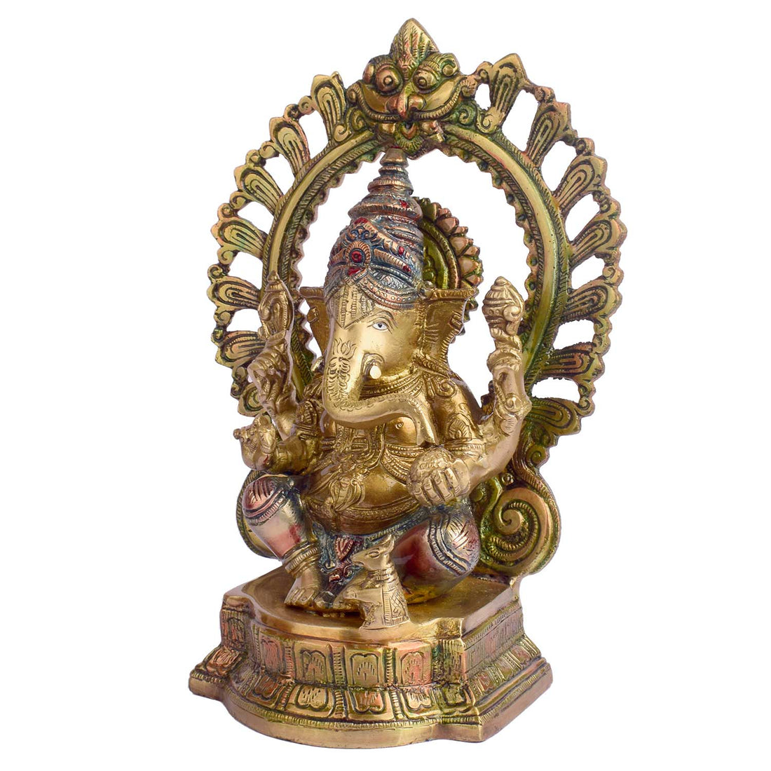 10.6 Inch Lord Ganesha on Singhasan Brass Idol