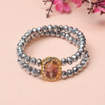 Silver Round Pearl Bracelet with Jai Guruji Swaroop