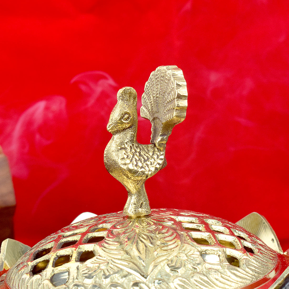Antique Brass Loban Dingali with Wooden Handle for Pooja and Rituals