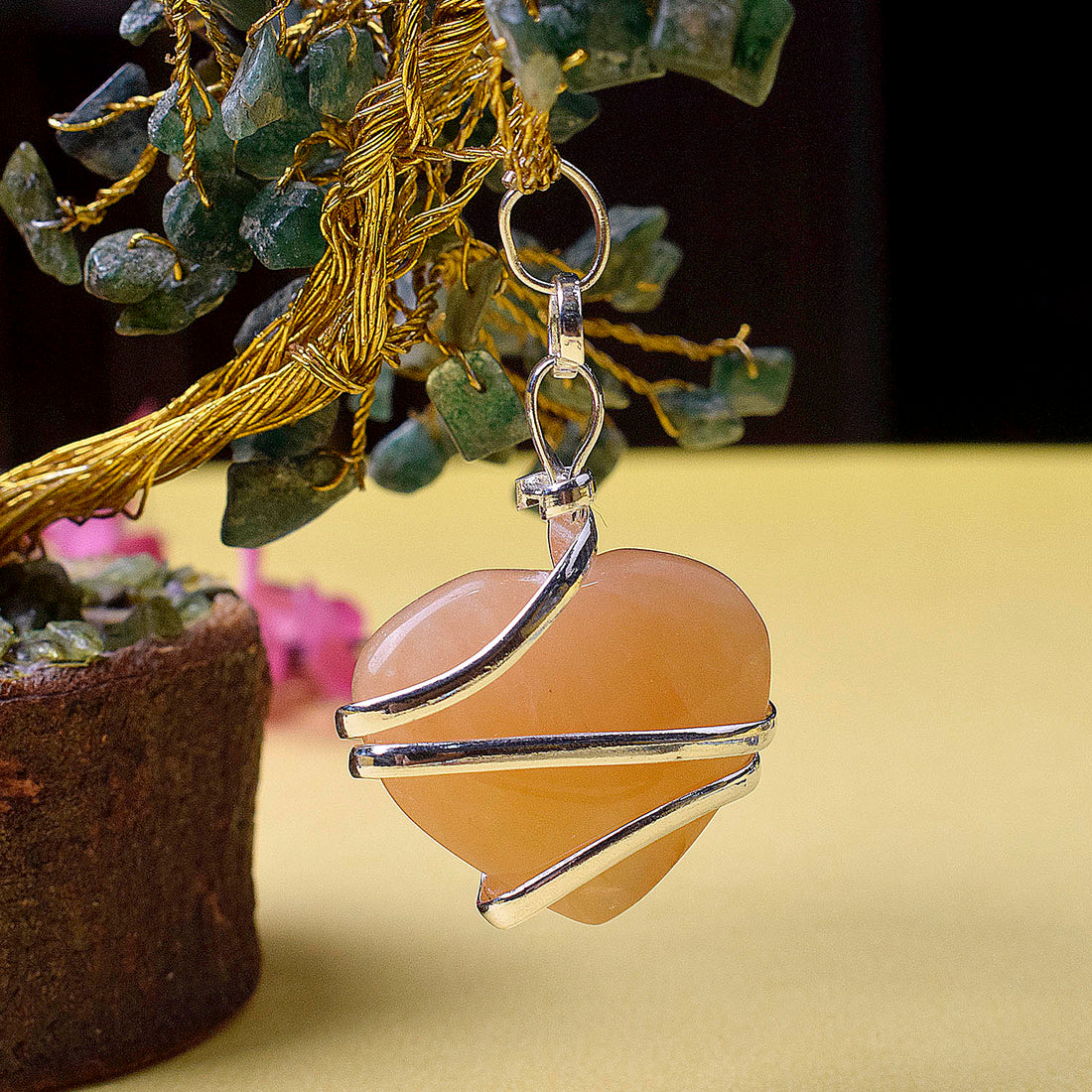 Carnelian Pendant Heart Wire Wrapped Crystal Stone Pendant