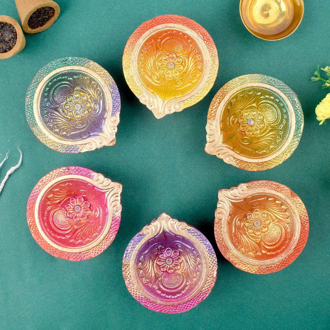 Sacred Glow Authentic Clay Diyas for Diwali Set of 6