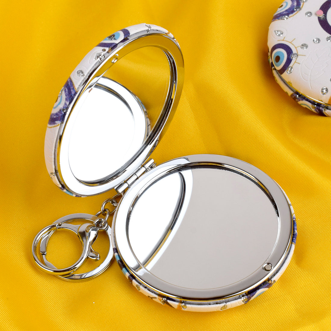 Round Evil Eye Keychain with Foldable Mirror