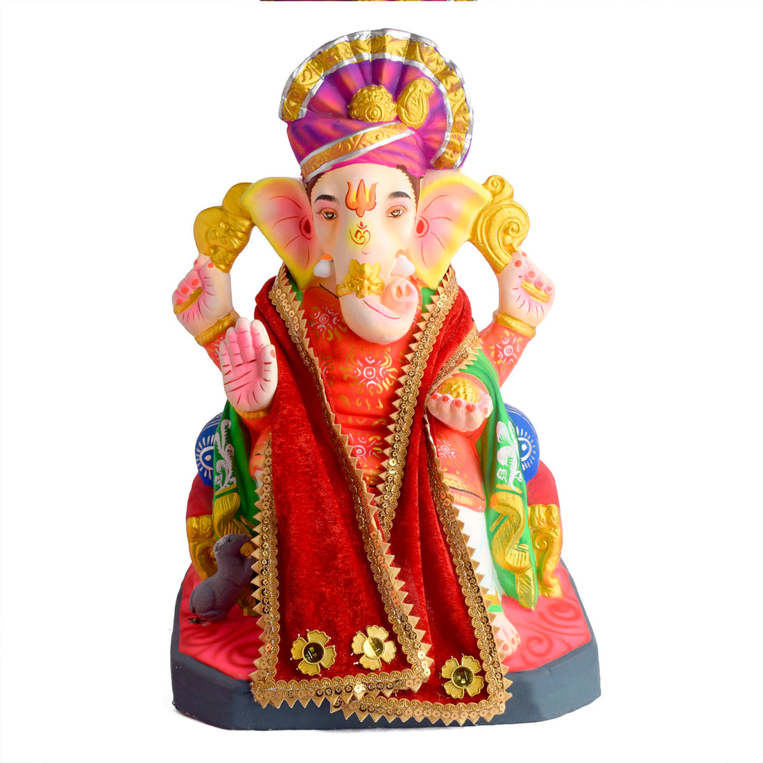 Red Velvet Twin Flower Ganpati Idol Patka with Sequin Lace