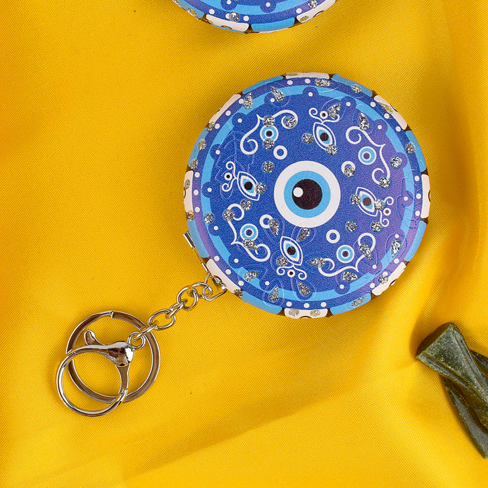 Stylish & Protective Round Evil Eye Keychain with Foldable Mirror