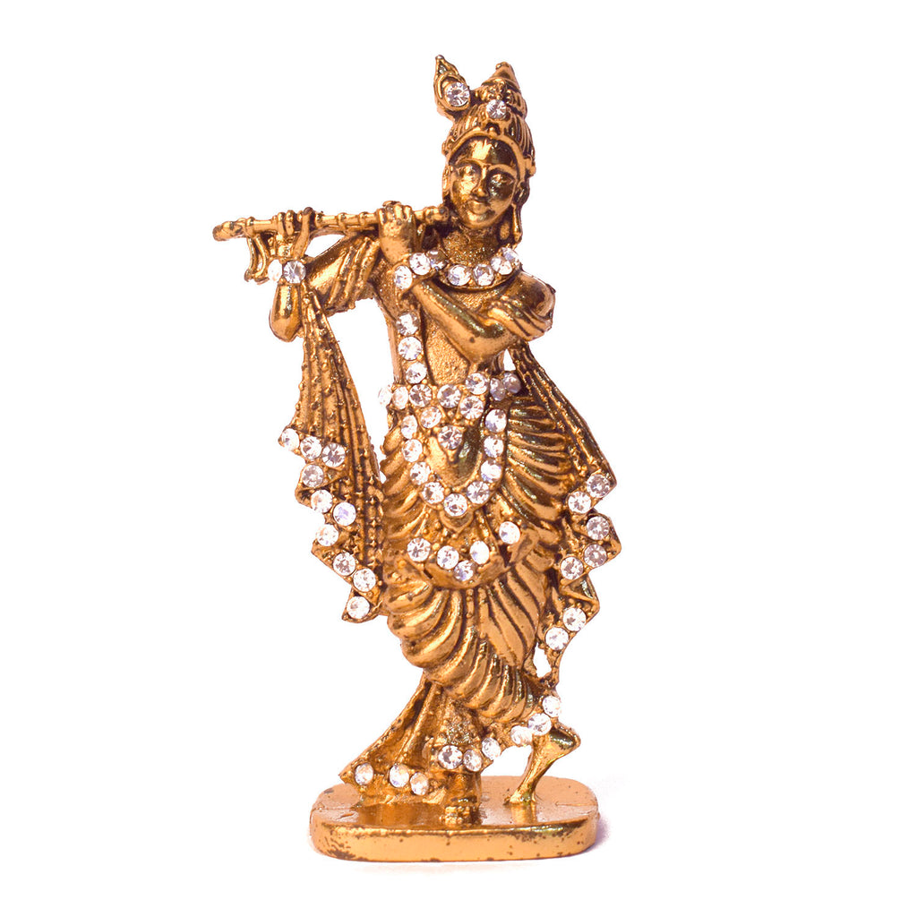 Metal Krishna Statue (Golden) Puja Store Online Pooja Items Online Puja Samagri Pooja Store near me www.satvikstore.in