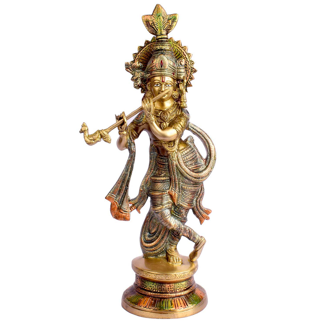 15 Inch Religious Lord Large Krishna God Brass Statue