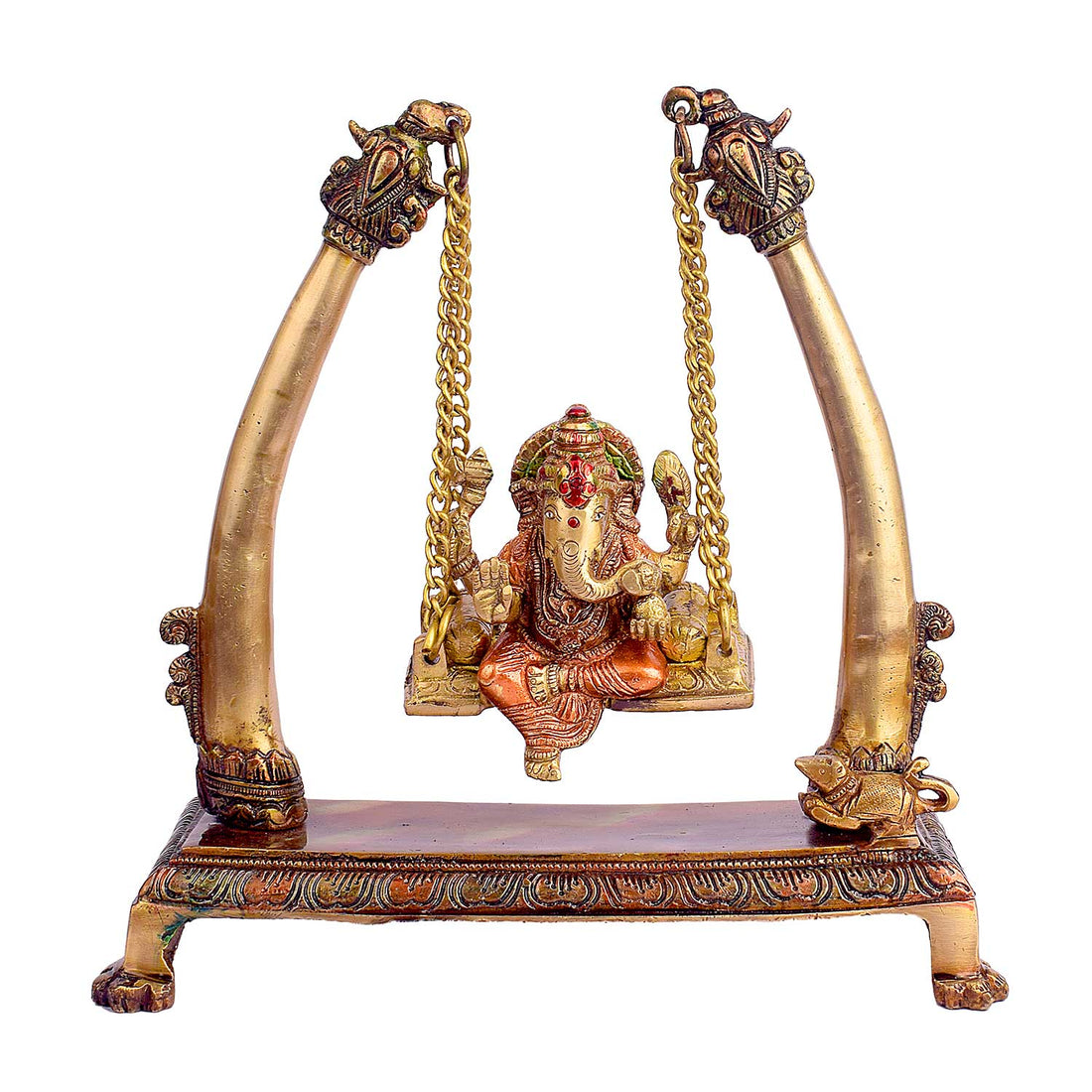 10.2 Inch Brass Ganpati Idol On Swing Jhula