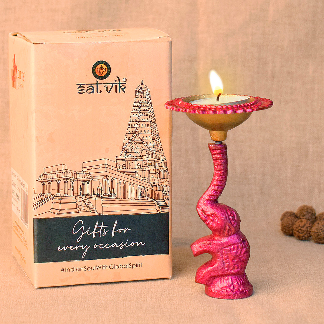 Multicolor Elephant Diya Metal Table Dia Laxmi Candle Tea Light Holder (Pack of 2)