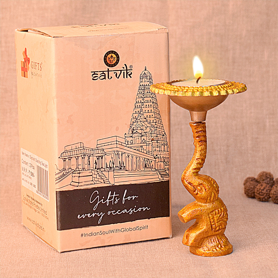 Multicolor Elephant Diya Metal Table Dia Laxmi Candle Tea Light Holder (Pack of 2)