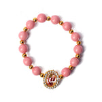 Pink Round Pearl Bracelet with Jai Guruji Swaroop Handmade Bracelets for Men and Women