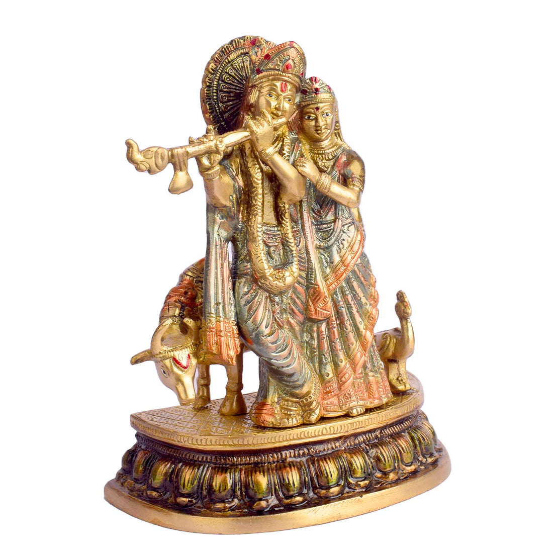 9.3 Inch Radha and Krishna with Cow Brass Statue
