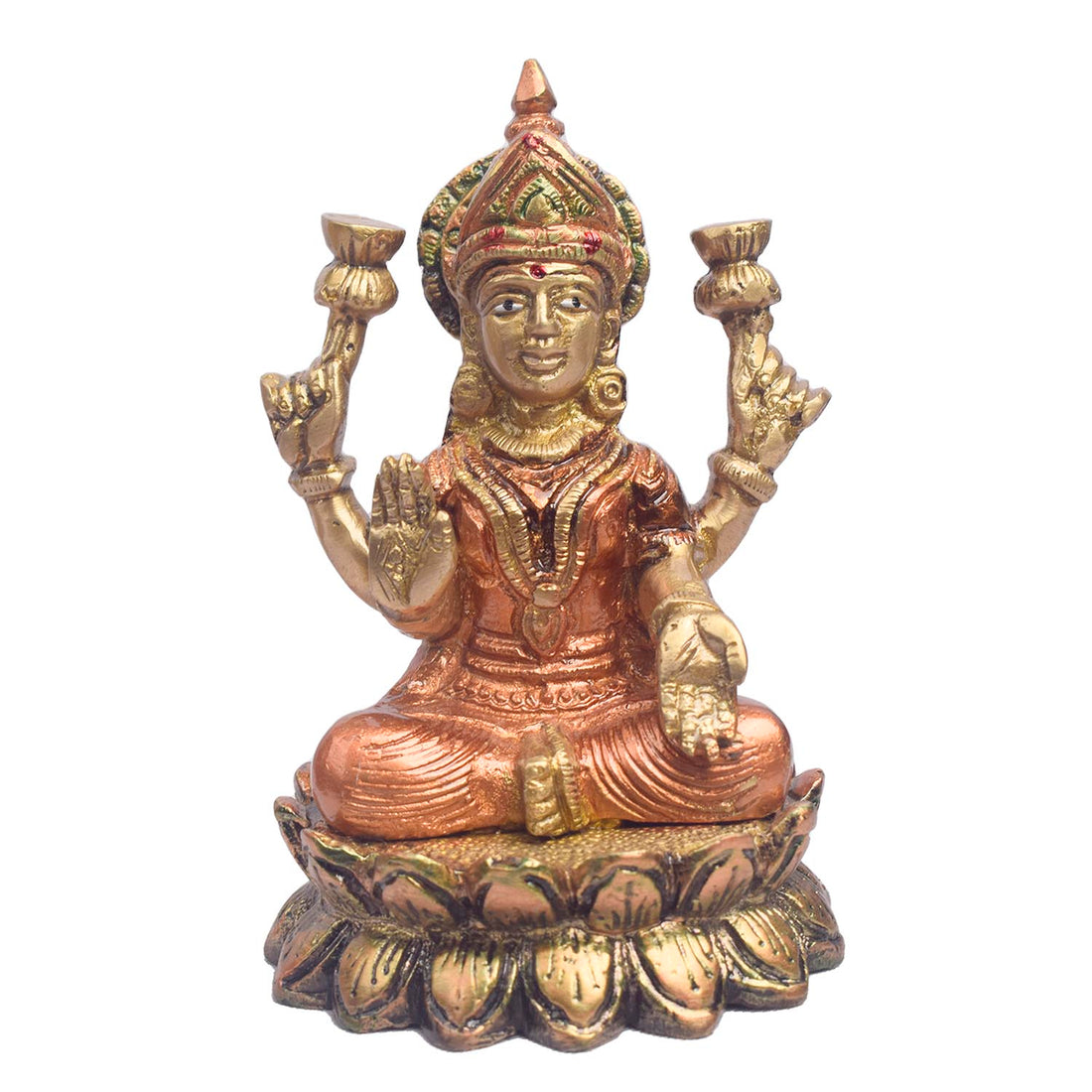 5.6 Inch Graceful Brass Lakshmi Ganesh Statue